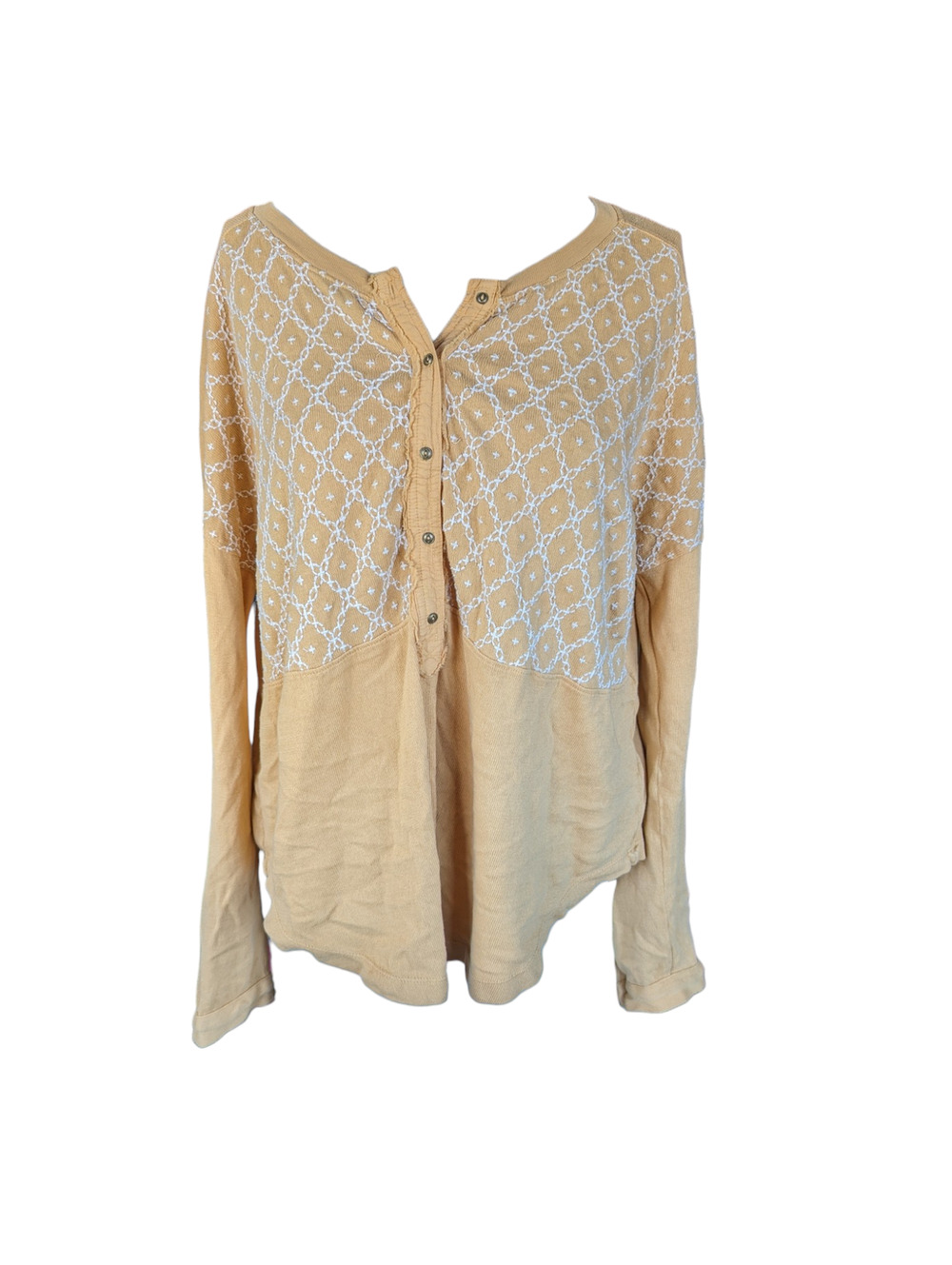 FREE PEOPLE Henley Top - Peach Free Spirit High-Low Oversized HENLEY S